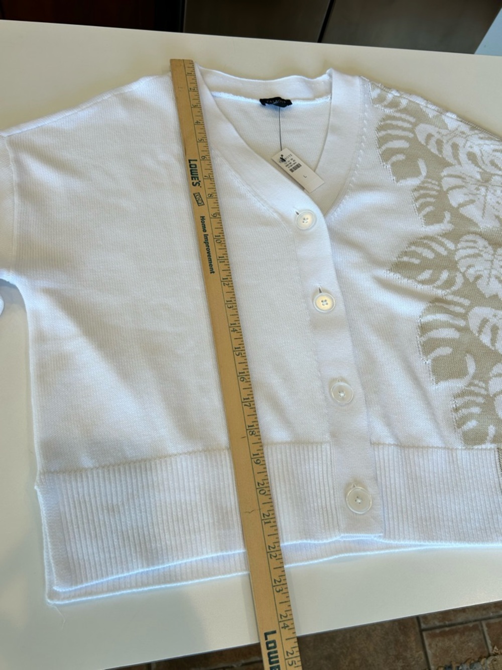 Talbots V-Neck Cardigan Size Large Placed Leaf Pattern - Picture 11 of 16